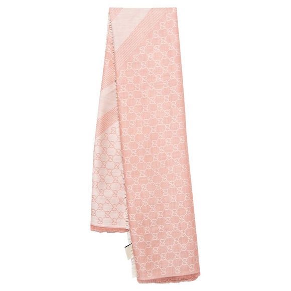 Gucci Pink Monogram Wool Fringed Square Scarf - Picture 3 of 7